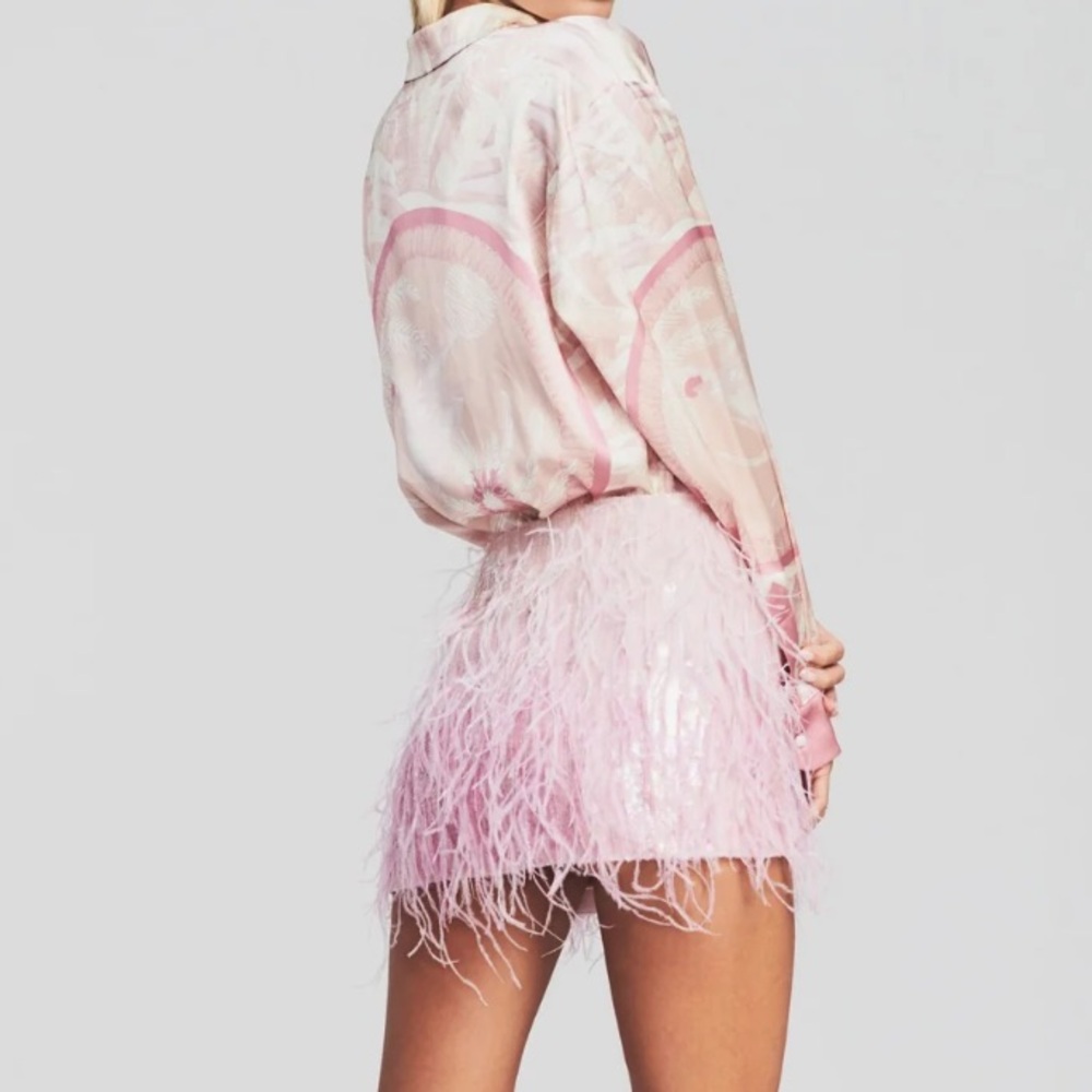 Retrofete mini pink skirt with sequins and feathers. BRAND NEW